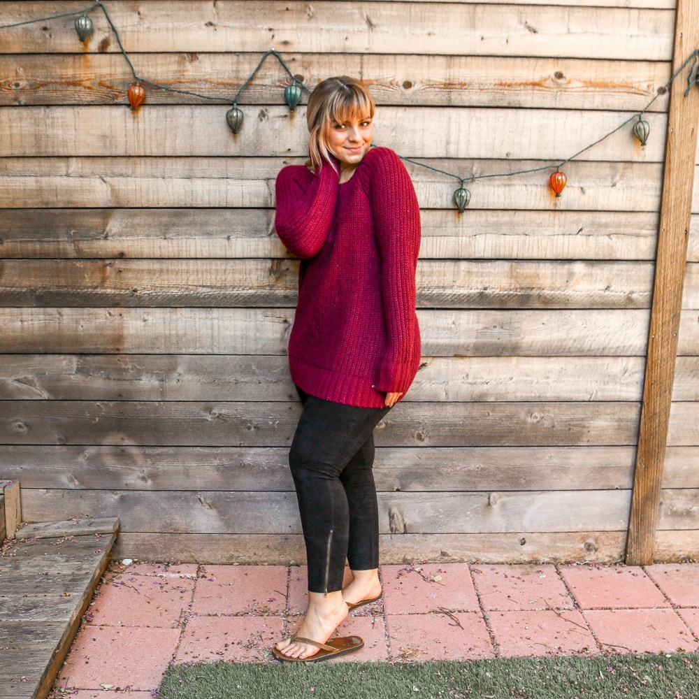 Cozy black suede leggings with zipper ankle detail